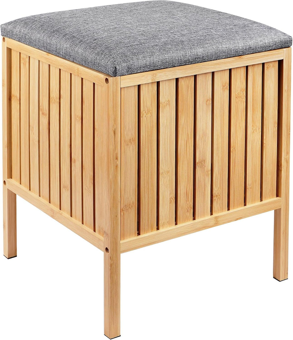 Relaxdays Bamboo Laundry Hamper with Padded Seat, Storage, Bathroom Stool, 52...