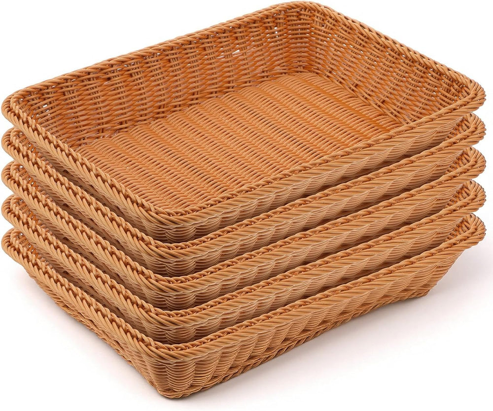 5 Pack 15.8 Inch Large Wicker Bread Baskets, Brown Woven Serving Basket Trays...