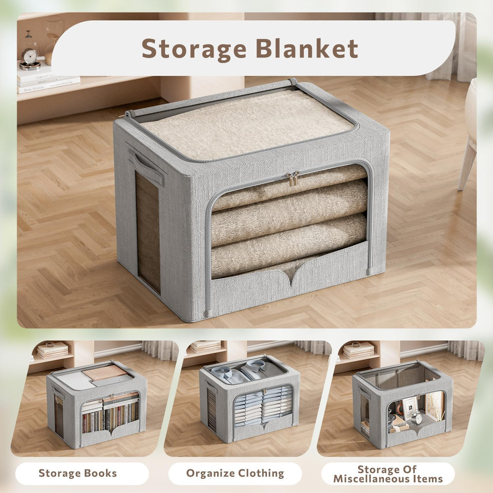 FHSQX 3 Pack Clothes Storage Bins with Metal Frame-36L