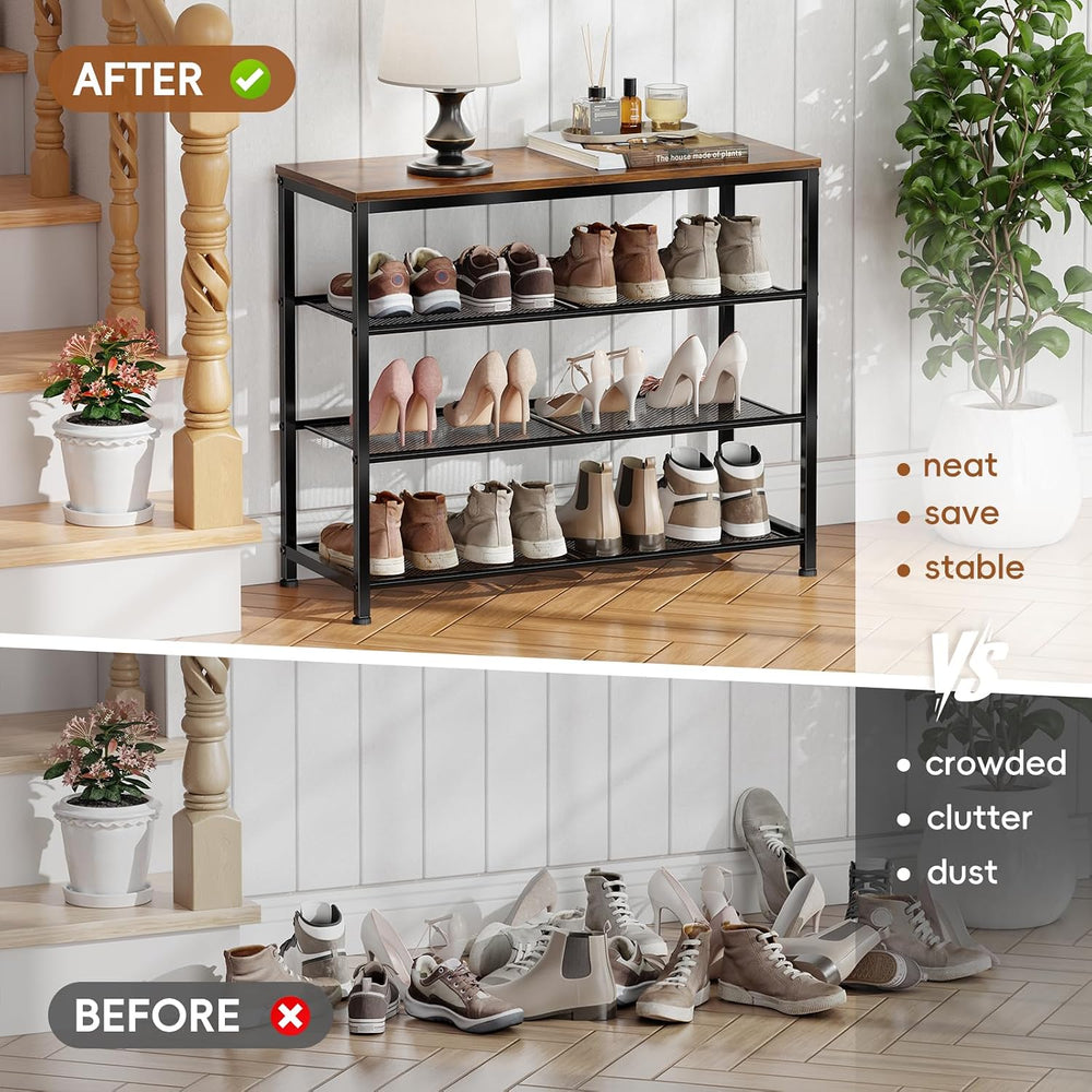 4 Tier Metal Shoe Rack for Entryway, 31" Wide Shoe Storage Organizer