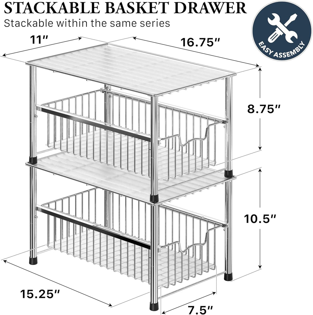 Simple Houseware Chrome Metal Stackable Storage Rack, 16.75 in L x 10.8 in W ...
