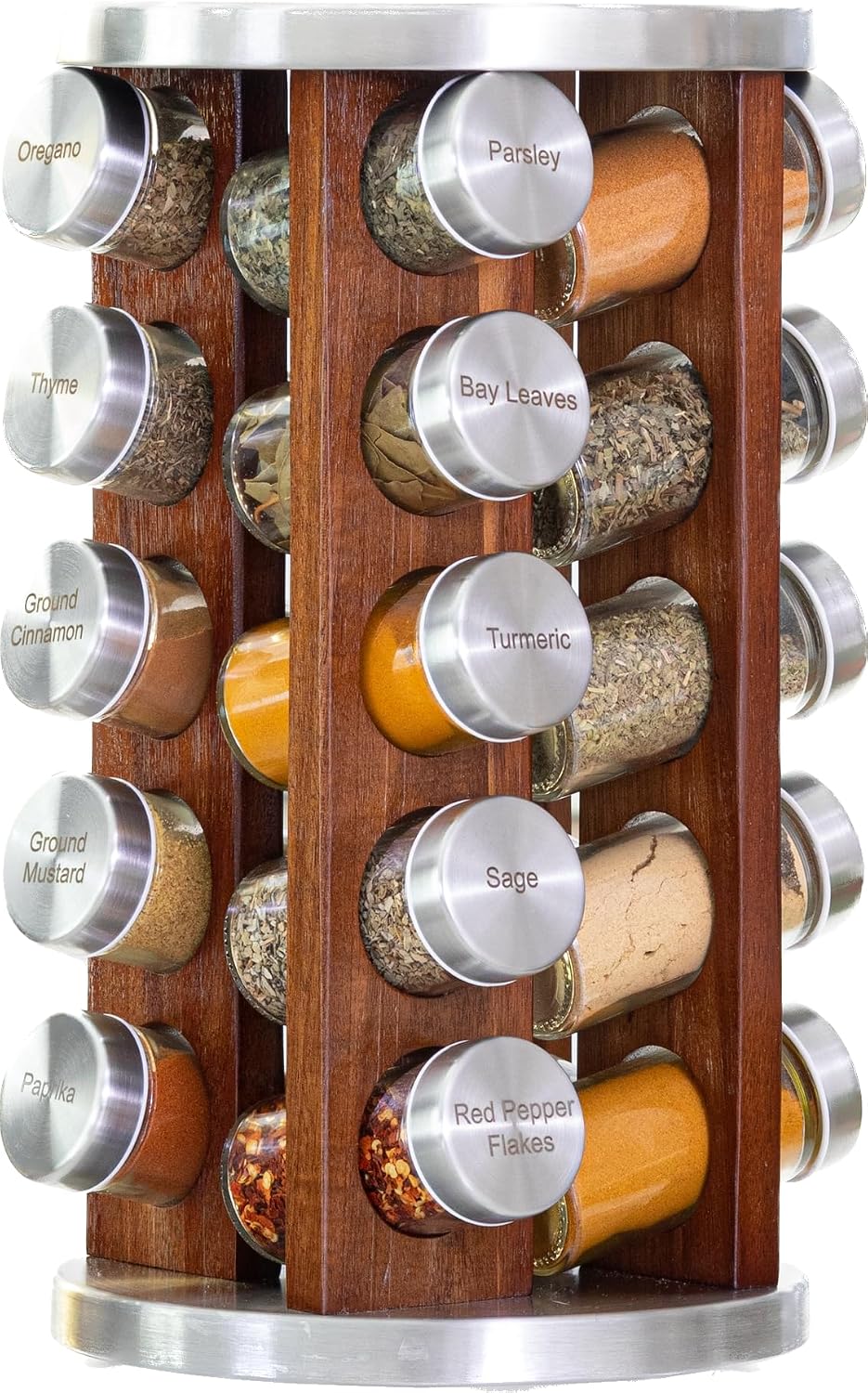 Orii 20 Jar Rotating Dark Acacia Wood Spice Rack with Spices Included & 5...