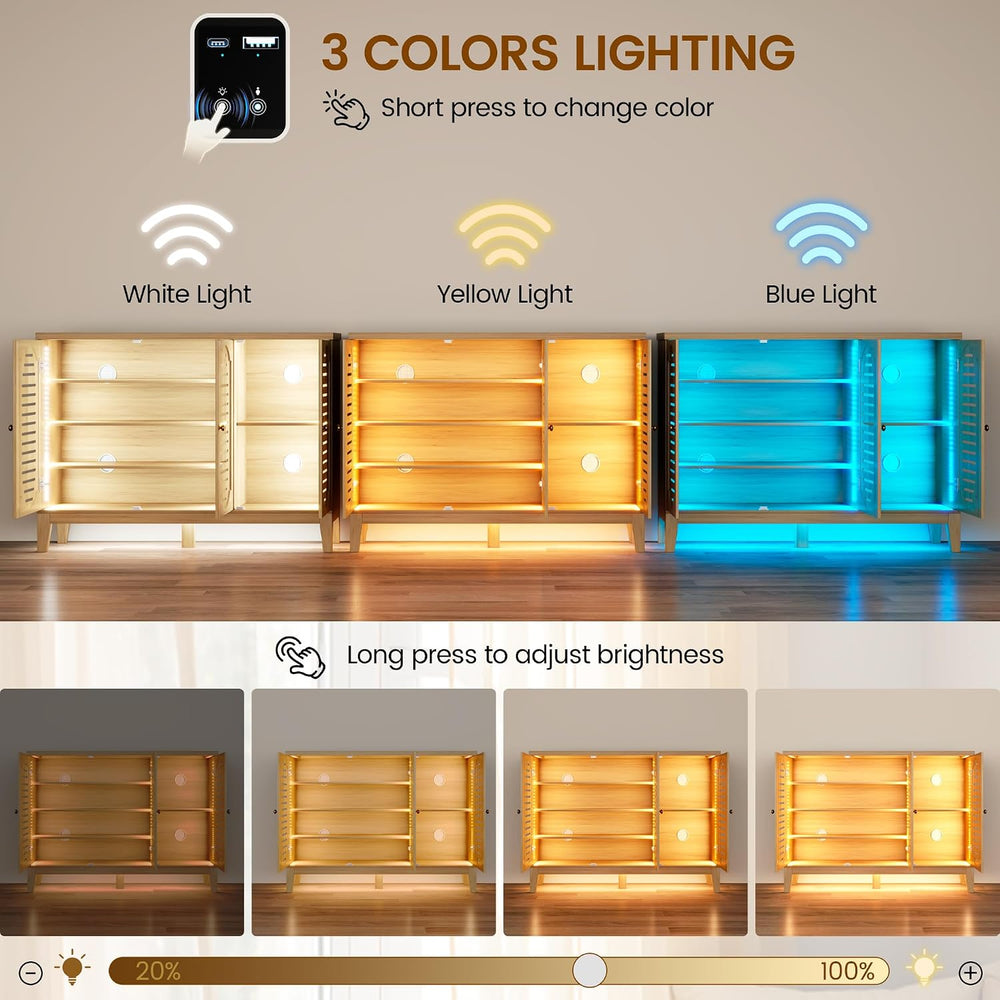 Vlsrka Shoe Storage Cabinet with Slatted Doors and Motion Sensor Lights