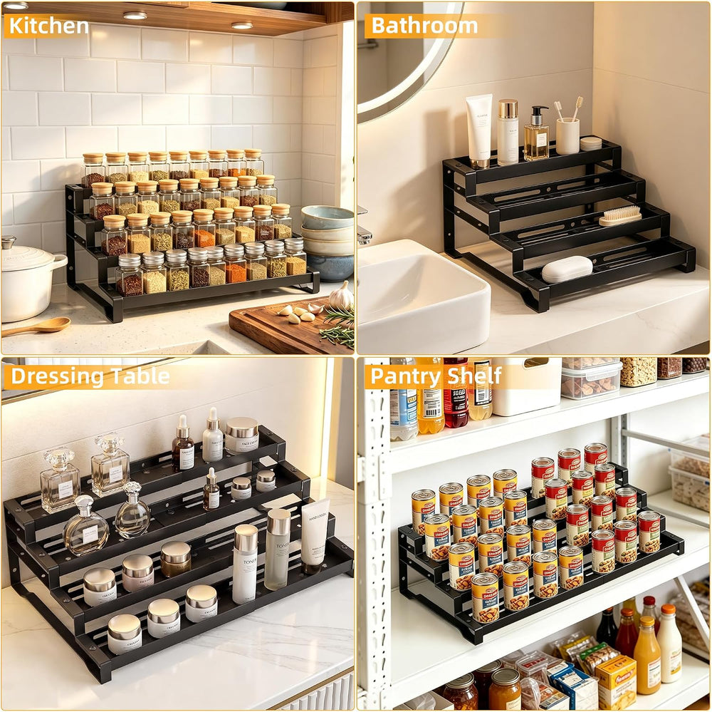 Expandable Spice Rack Organizer for Cabinet, 4-Tier Metal Shelf