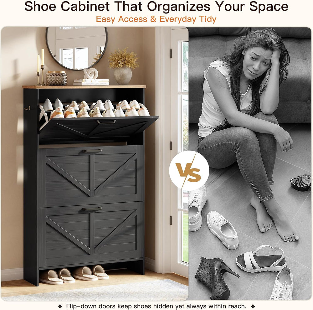 Nicetree Shoe Storage Cabinet for Entryway, 9.1" Ultra Slim 3-Drawer Fli...