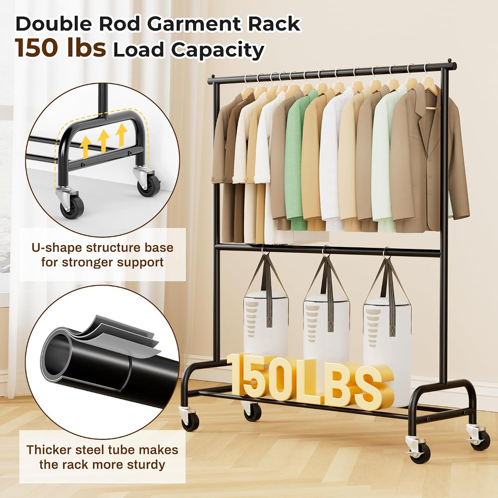MISSLO Heavy Duty Clothes Rack for Hanging Clothes Rolling Clothing Rack Heav...