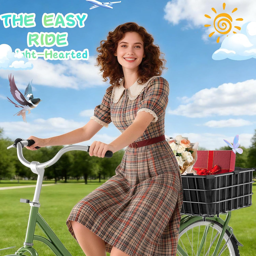 Bike Basket Rear, 16.5 x 12.5 x 6 Inches, Large Capacity Heavy Duty Bicycle B...