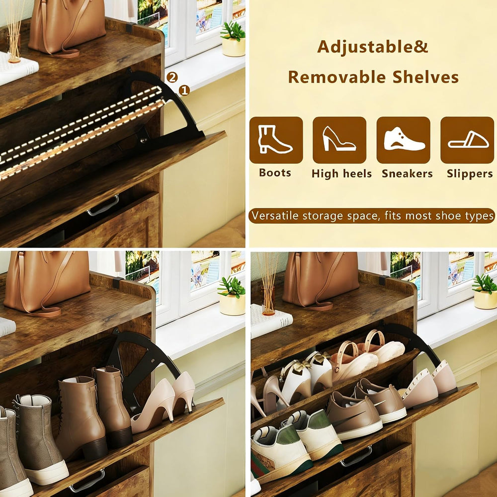 HUAHUU Shoe Cabinet with 3 Flip Drawers, Narrow Shoe Rack Cabinet, Freestandi...