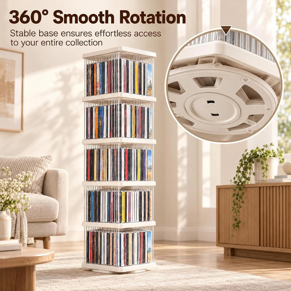 Heavy Duty 5-Tier Rotating Media Tower Rack for CDs DVDs Books