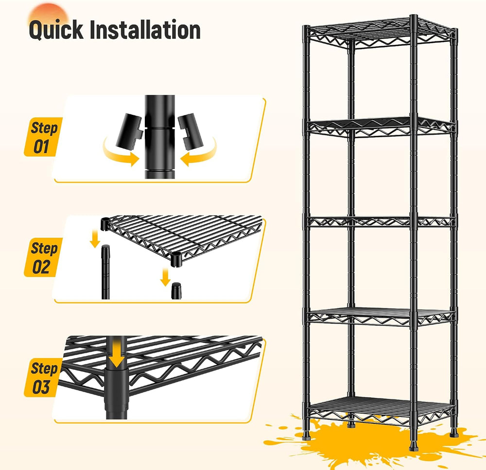 15.8"W 5-Tier Narrow Wire Shelving, Adjustable shelf, for Kitchen