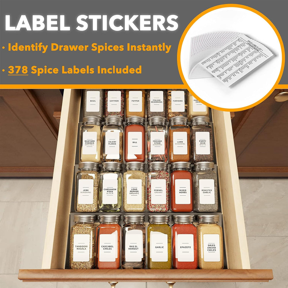 SpaceAid Spice Drawer Organizer with 24 Spice Jars, 378 White Minimalist Spic...