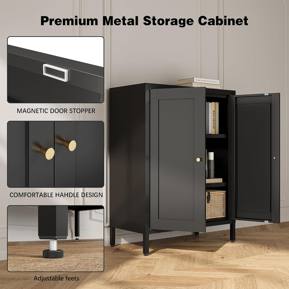 Bevivog Small Bathroom Storage Cabinet, Black Metal Locker Cabinet with 2 Doo...
