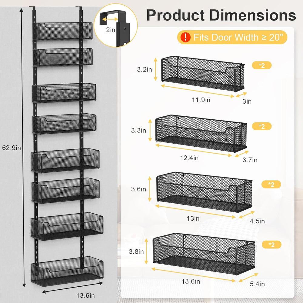 VyGrow Over the Door Organizer, 8-Tier Pantry Organizer with Fully Enclosed M...