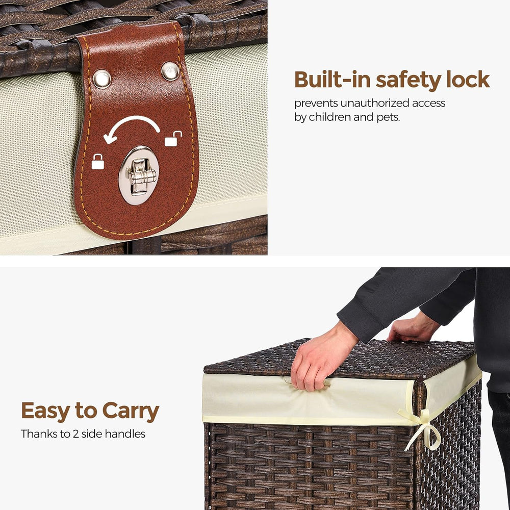 Wicker Storage Basket with Lid, 160L Shelf Basket with Removable Liner Bag
