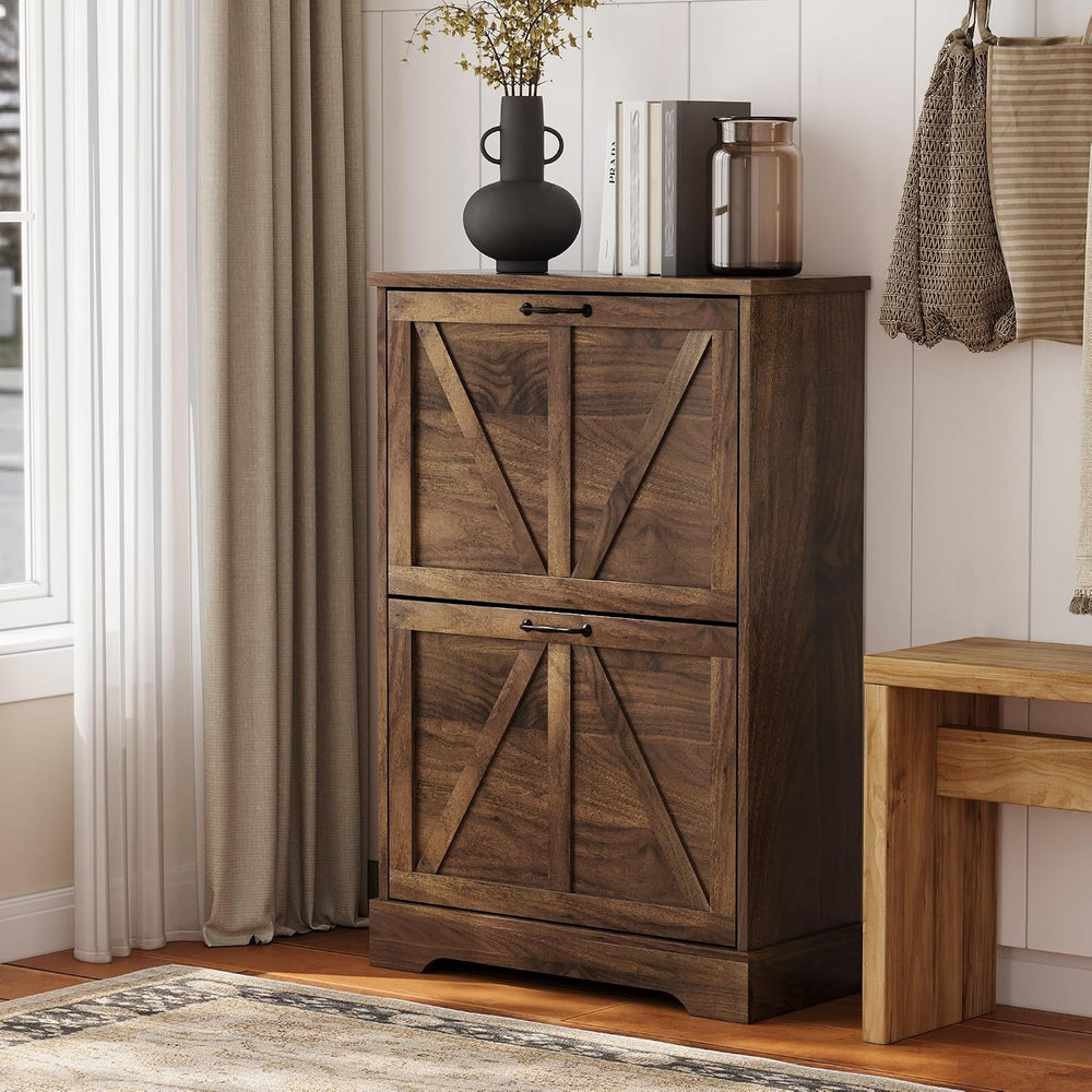 Semiocthome Farmhouse Shoe Storage Cabinet with 2 Flip Drawers, 23.6"(W)...