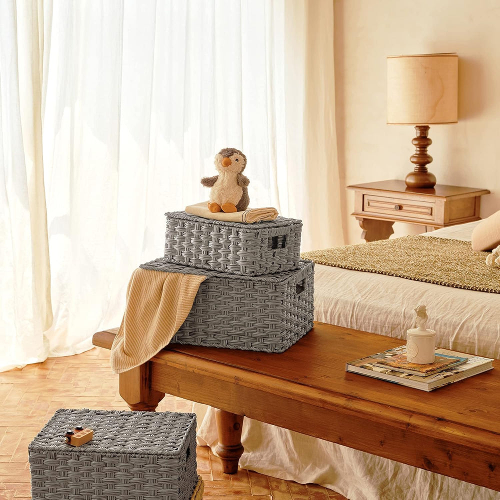 GRANNY SAYS Wicker Basket with Lid, Wicker Storage Baskets for Shelves