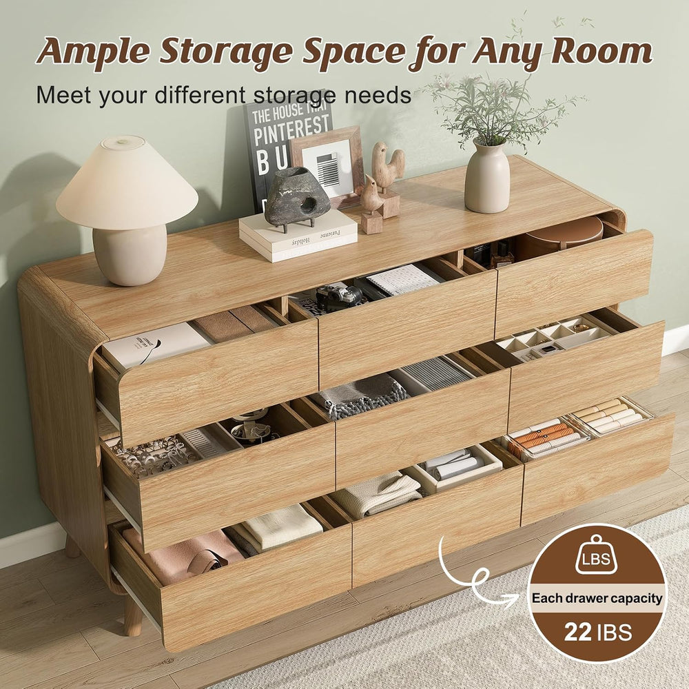 Nasonet 9 Drawer Dresser for Bedroom, 55'' Wide Modern Wood Chest of ...