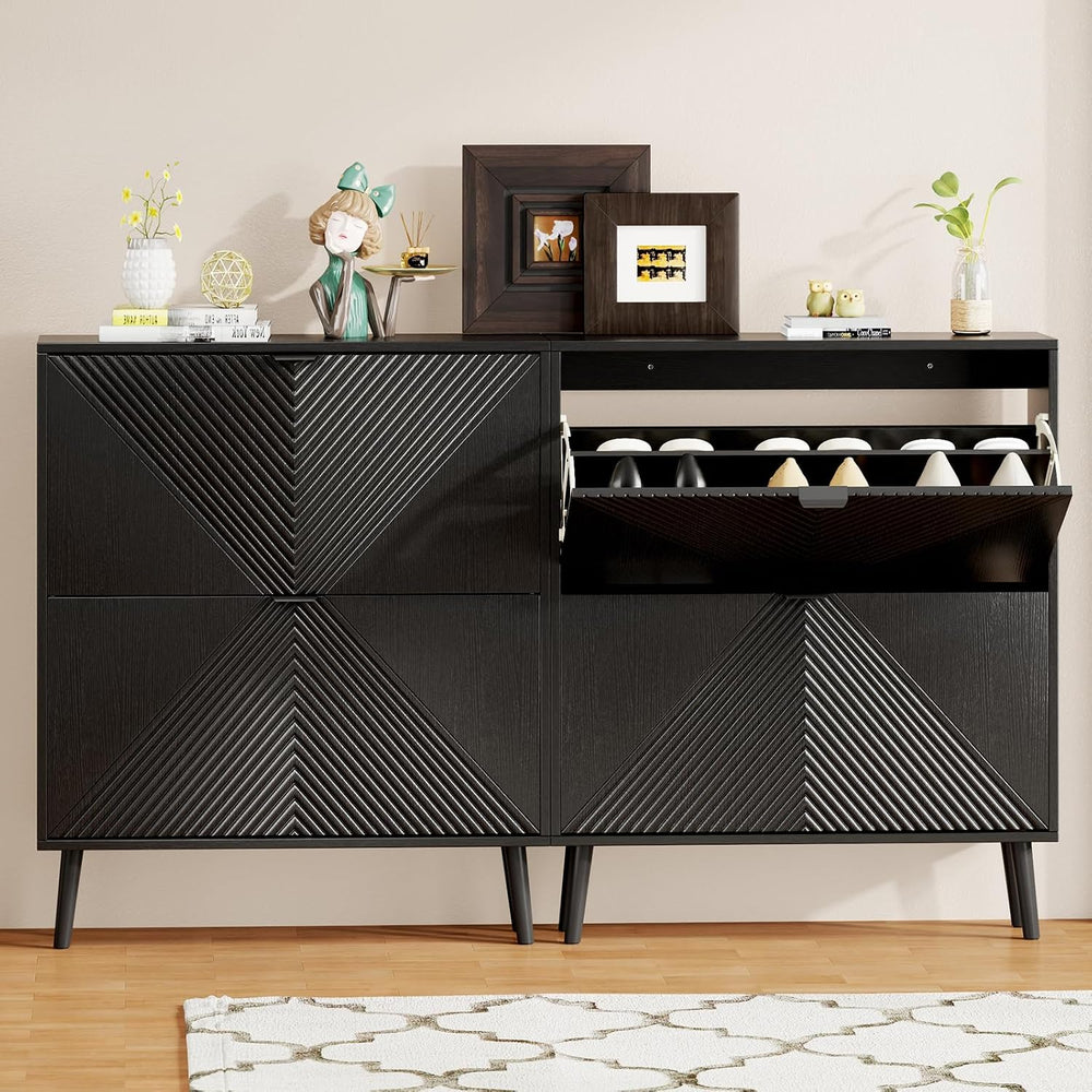 Shoe Cabinet Storage, Narrow Shoes Organizer with 2 Flip Drawers, Shoe Rack