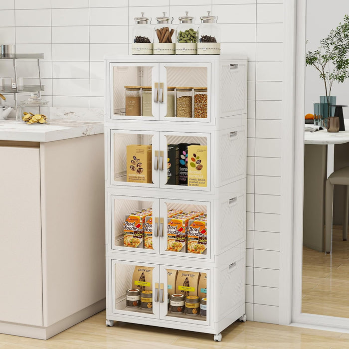 Stackable Storage Bins with Doors & Lids & Wheels,