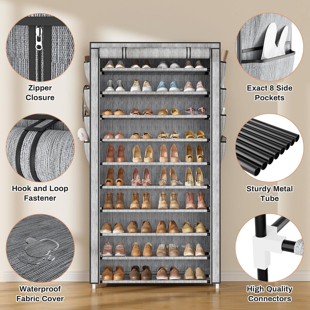 VTRIN Tall Shoe Rack with Cover, 10 Tier Shoe Organizer Storage for 50-55 Pai...