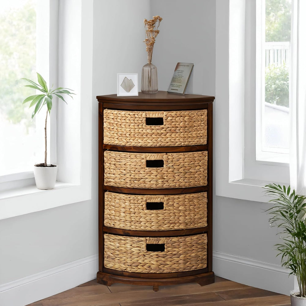 eHemco Hampton Meadows 4 Tier X-Side Corner Table Storage Cabinet, Walnut