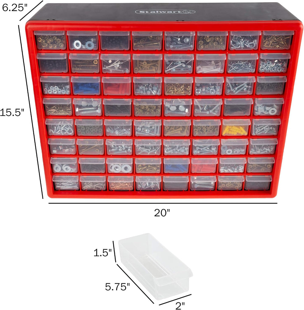 Stalwart 64-Drawer Storage Organizer, Red