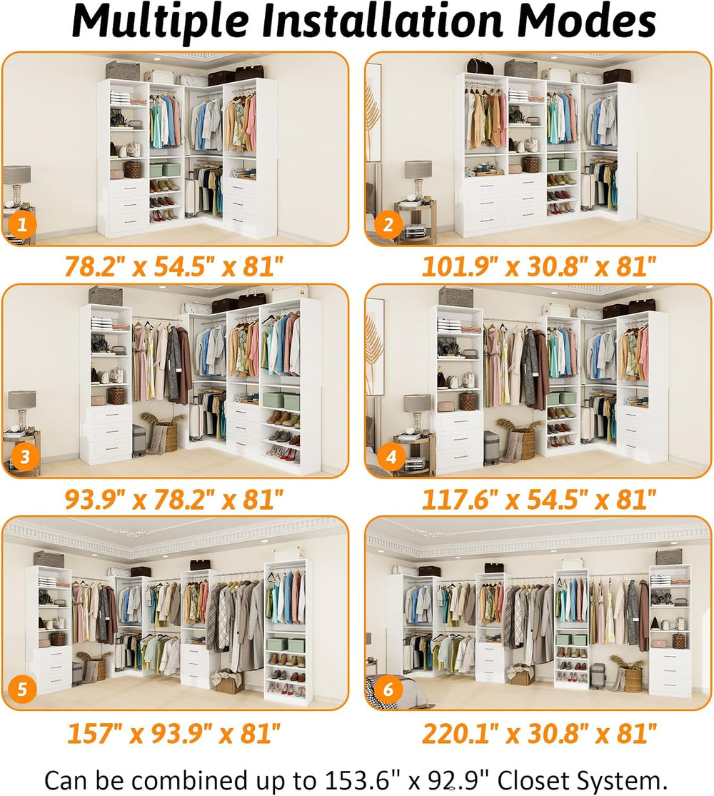 Vomavex Closet System with 4 sets, 101.9" Closet Organizer Systems with ...