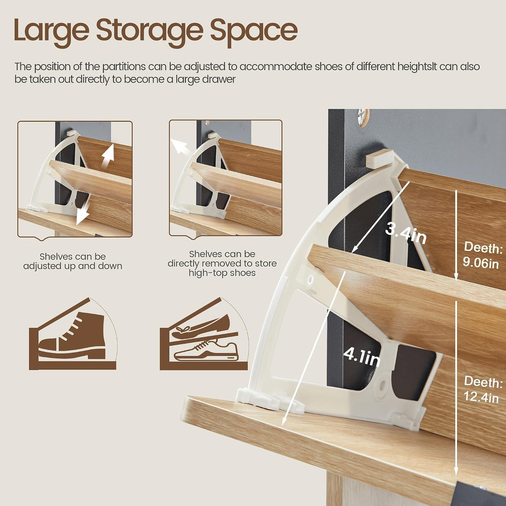 FurSch Fluted Shoe Storage Cabinet with 2 Flip Drawers, Narrow Shoe Rack Cabi...