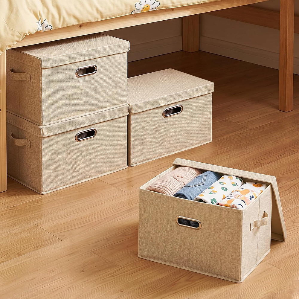 MADHOLLY 4Pcs 27qt Fabric Under Bed Storage Bins with Lids for Dorm Room