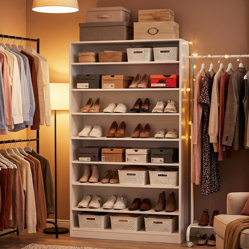 GREATMEET Wood Shoe Rack for Closet, Freestanding Wooden Shoe Storage Organiz...