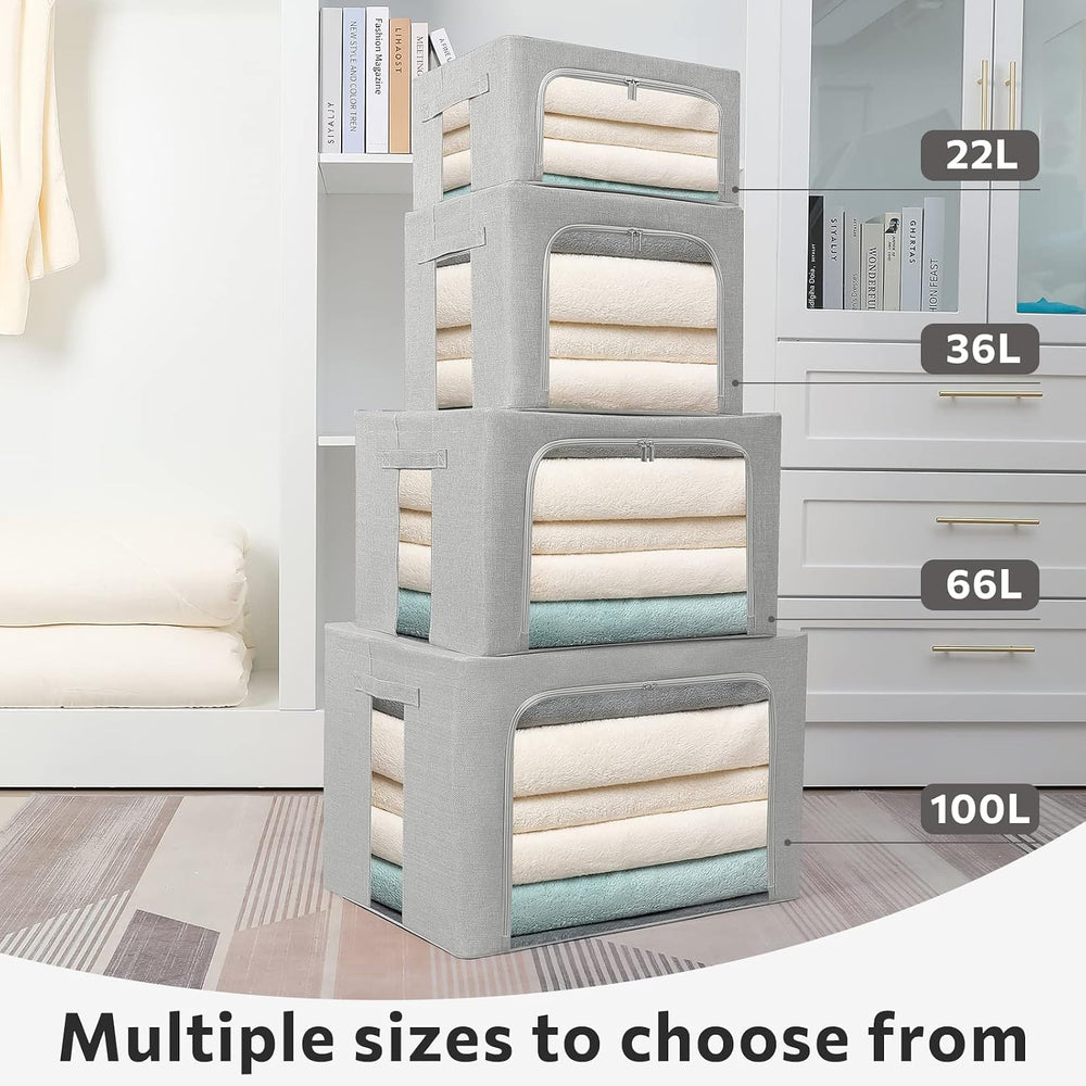 FHSQX 2 Pack Clear Window Storage Bins - Large Stackable Linen Fabric Storage...