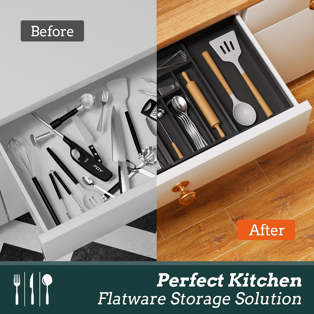 Silverware Organizer Large, Magnetic Connected Expandable 13 Slots Silverware...