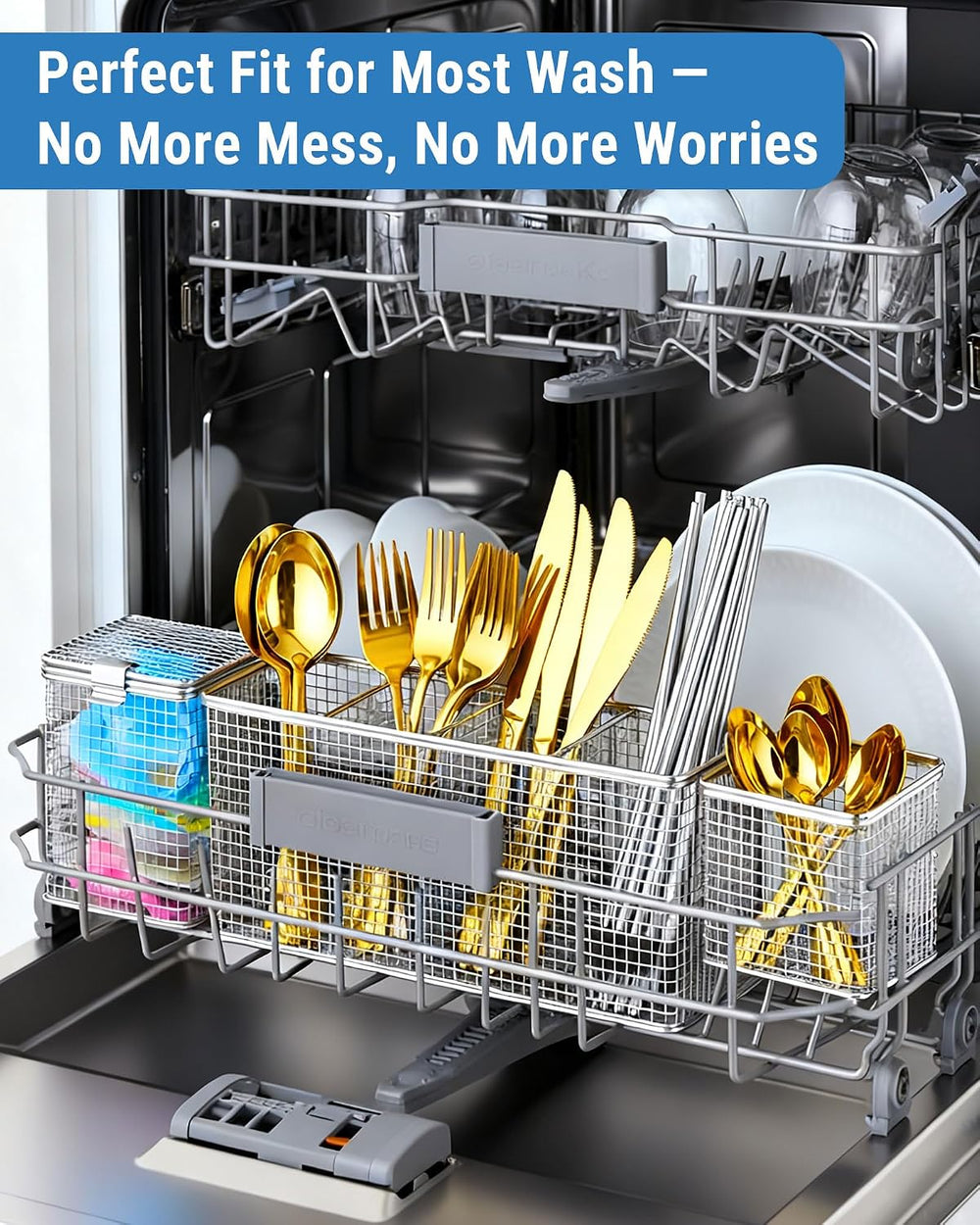 3-in-1 Dishwasher Silverware Basket Set, 304 Stainless Steel