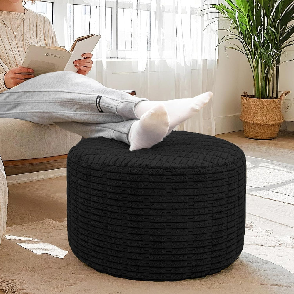 Poofieotto Ottoman Foot Rest, Foot Stool Ottoman Pouf Stuffed,Black 20x12In