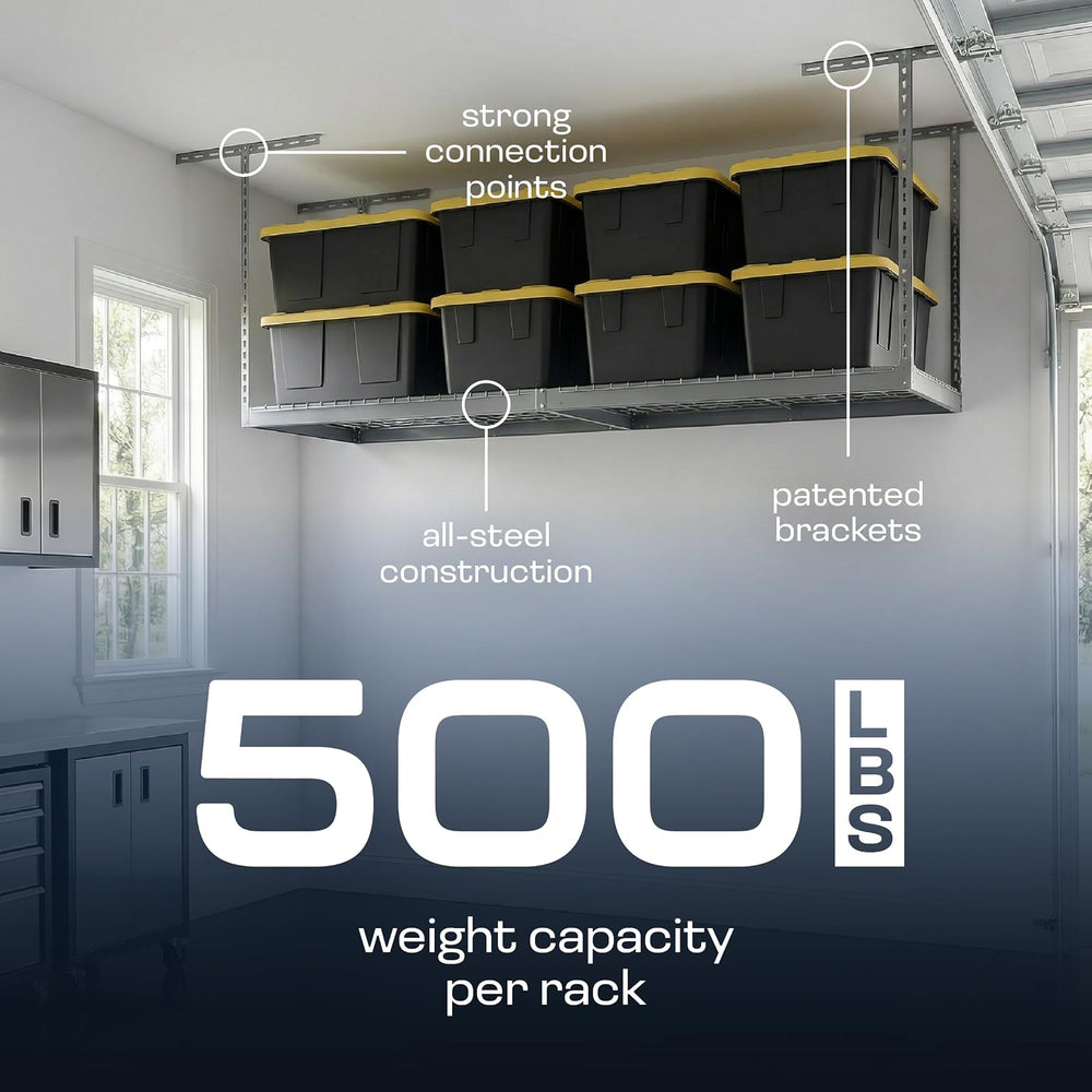 MonsterRAX 2-Pack 3x8 Overhead Garage Storage Rack, Hammertone, 12"-21&q...