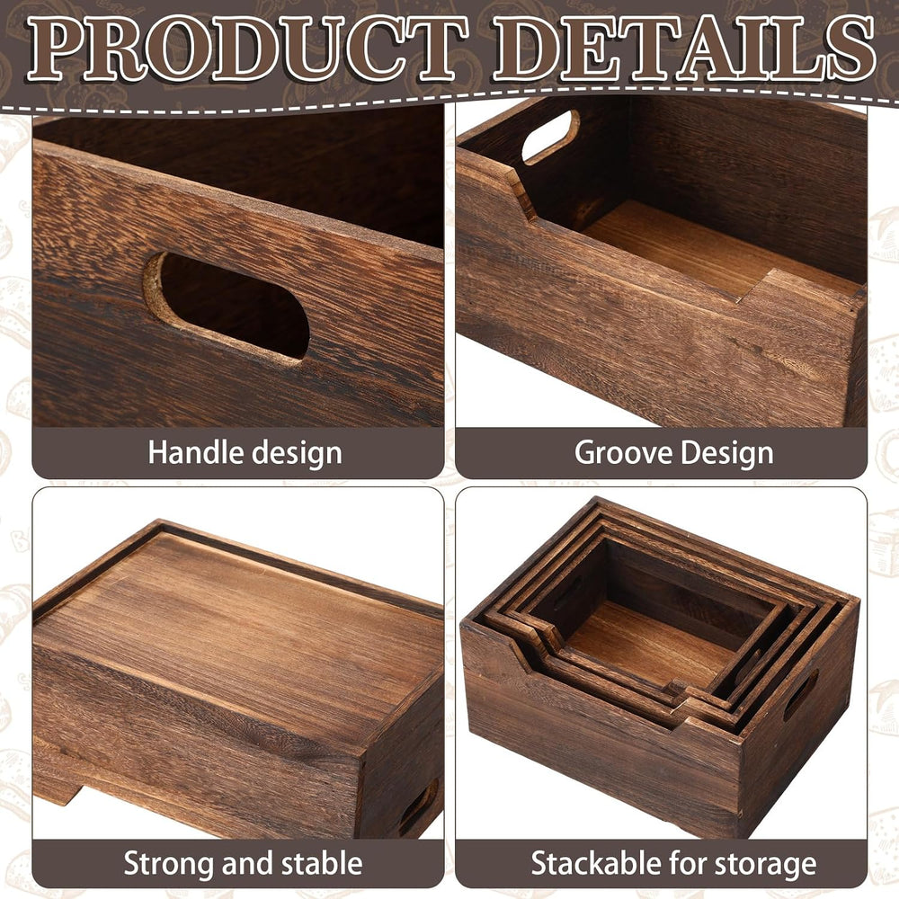 Chunful 4 Pack Wood Crates Nesting Storage Baskets Decorative Farmhouse Woode...