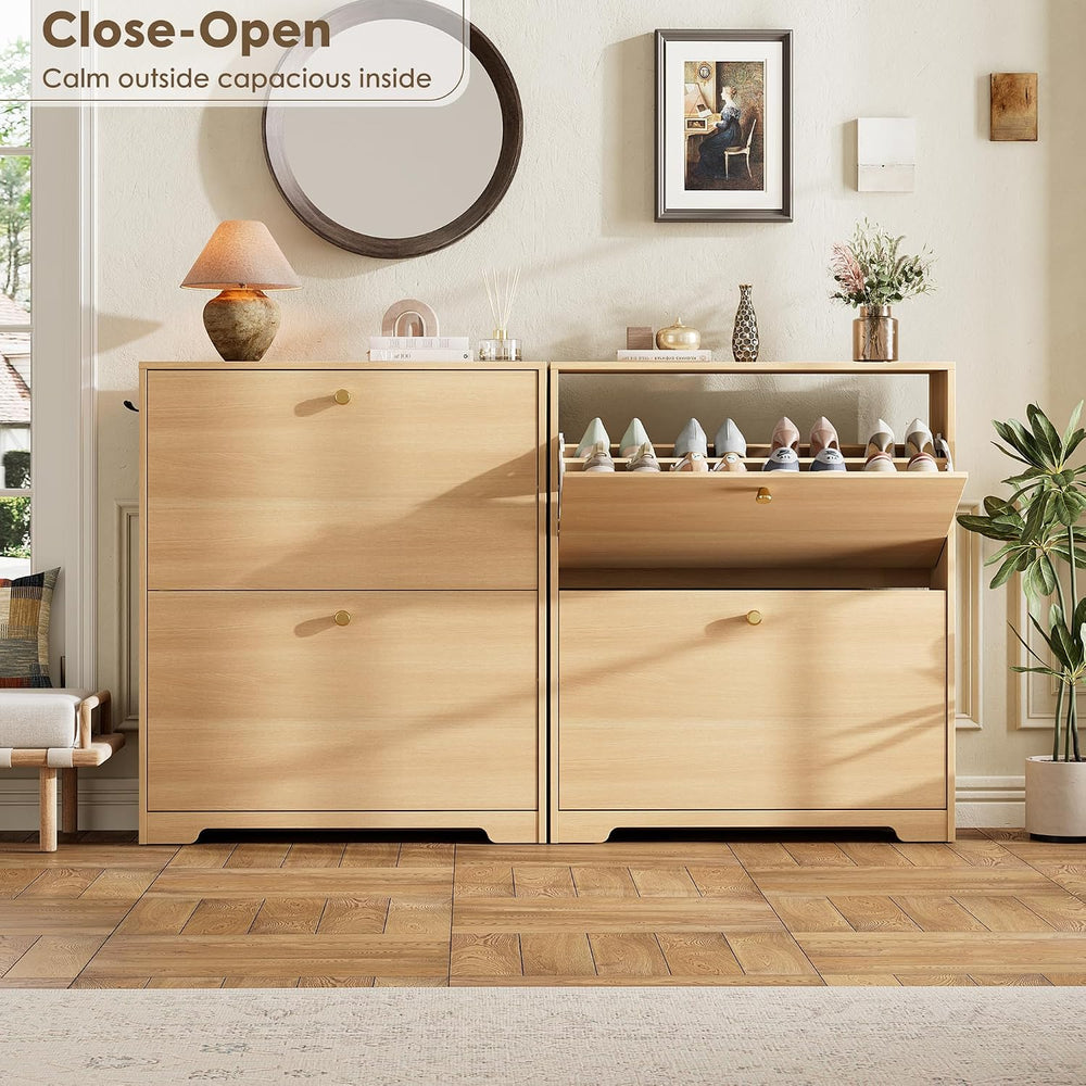 Nicetree Shoe Storage Cabinet with 2 Flip Drawers, Slim Shoe Cabinet, Hidden ...