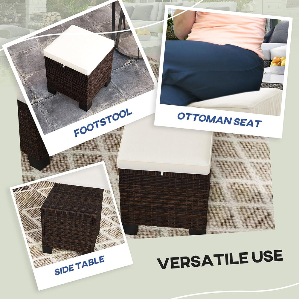 Outsunny 2 Pieces Outdoor Patio Ottomans All Weather PE Rattan Beige