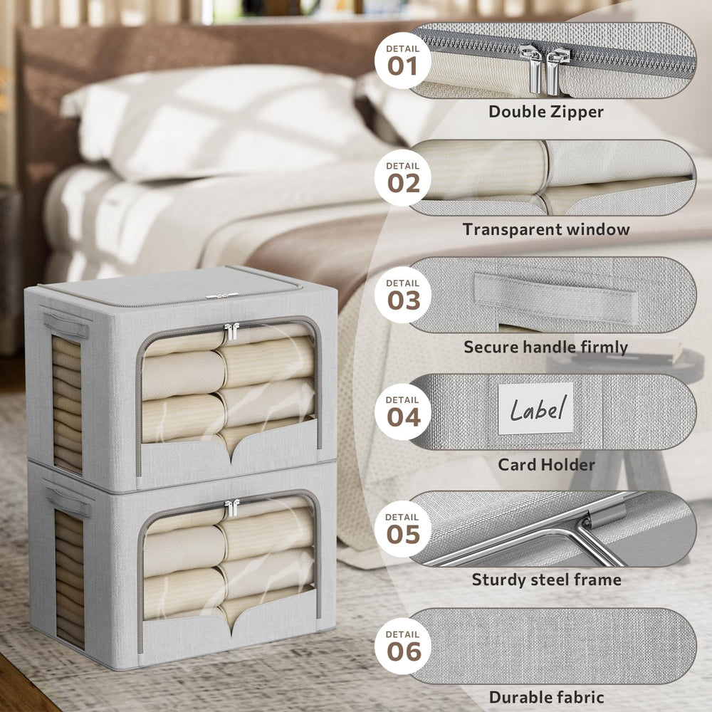 FHSQX 3 Pack Clothes Storage Bins with Metal Frame-36L