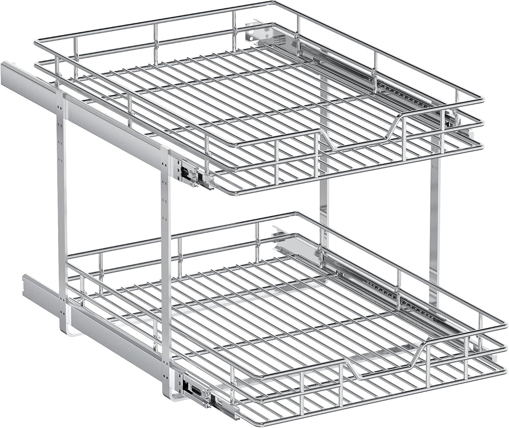 2-Tier Pull Out Cabinet Organizer, 16.5" W x 21.5" D, Heavy Duty Du...