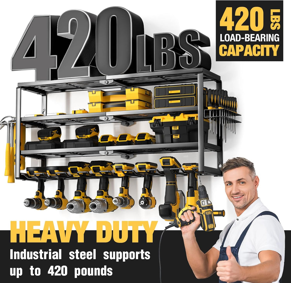 4 Layer Power Tool Organizer Wall Mount, Cordless Drill Hanger Storage Rack, ...