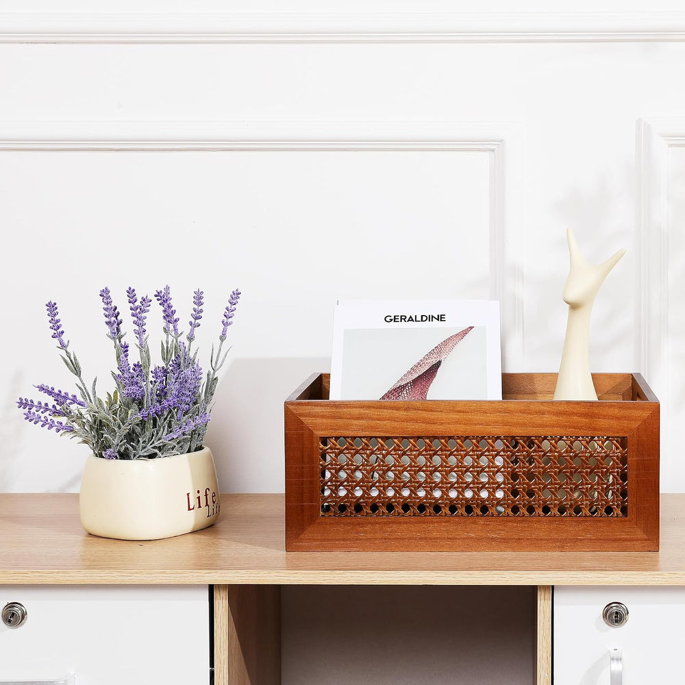 Rattan Wooden Box Set of 2 Handmade Decorative Storage Basket with Handles