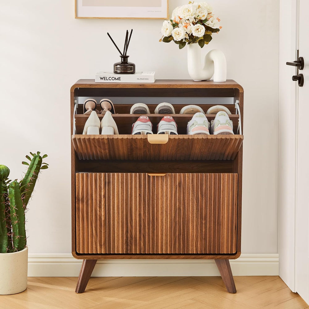 RARZOE Fluted Shoe Cabinet for Entryway, 27.5''Walnut