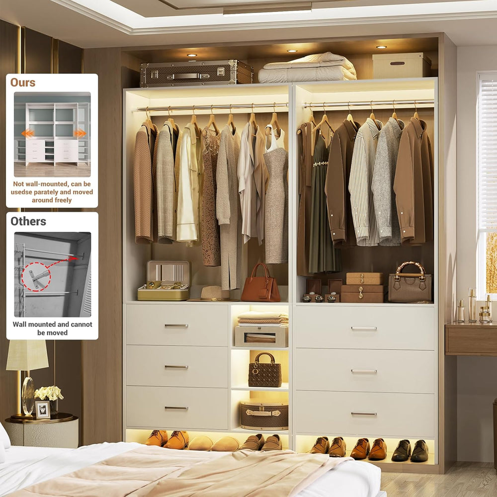 Aheaplus Closet System with 6 Drawers, 4.3ft, Set of 2, White