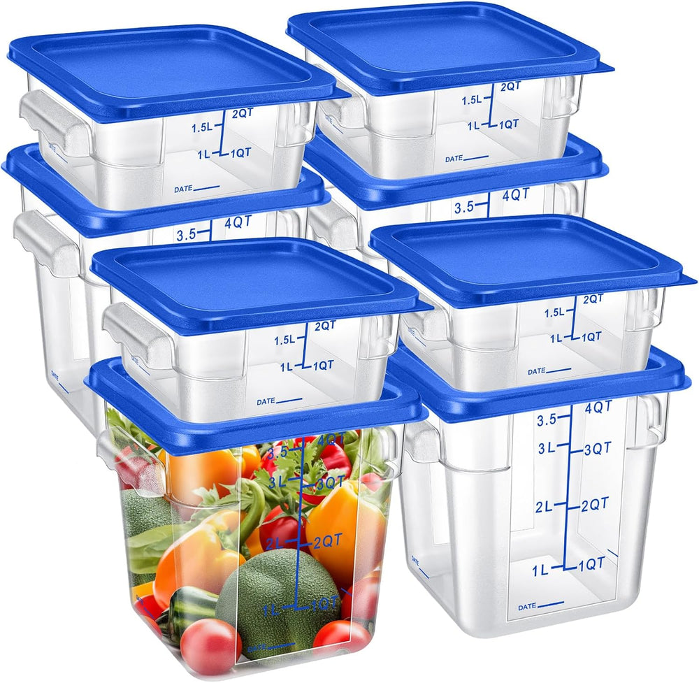 Suclain 8 Pcs Food Storage Container with Lids Set 2qt and 4qt Square Clear C...