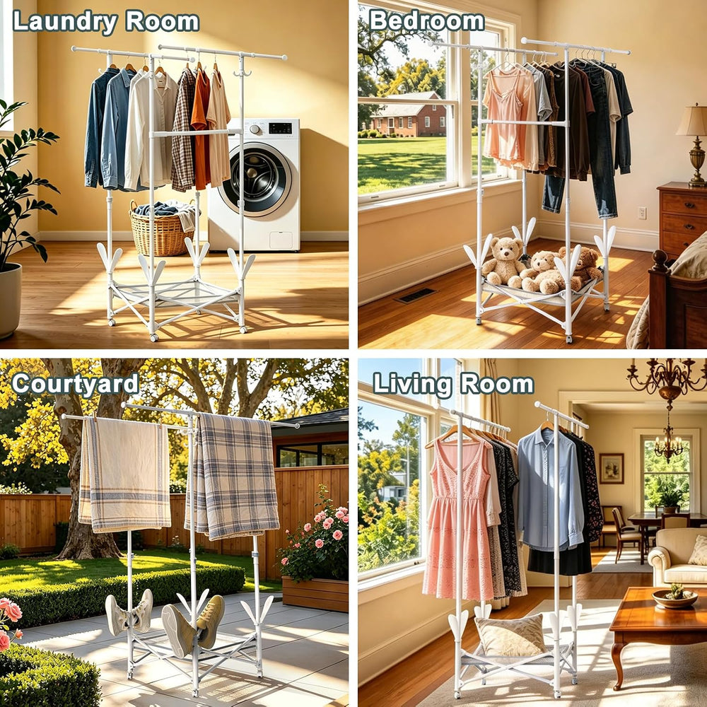 Portable Foldable Clothes Drying Rack - Adjustable Double Extendable Rods (33...