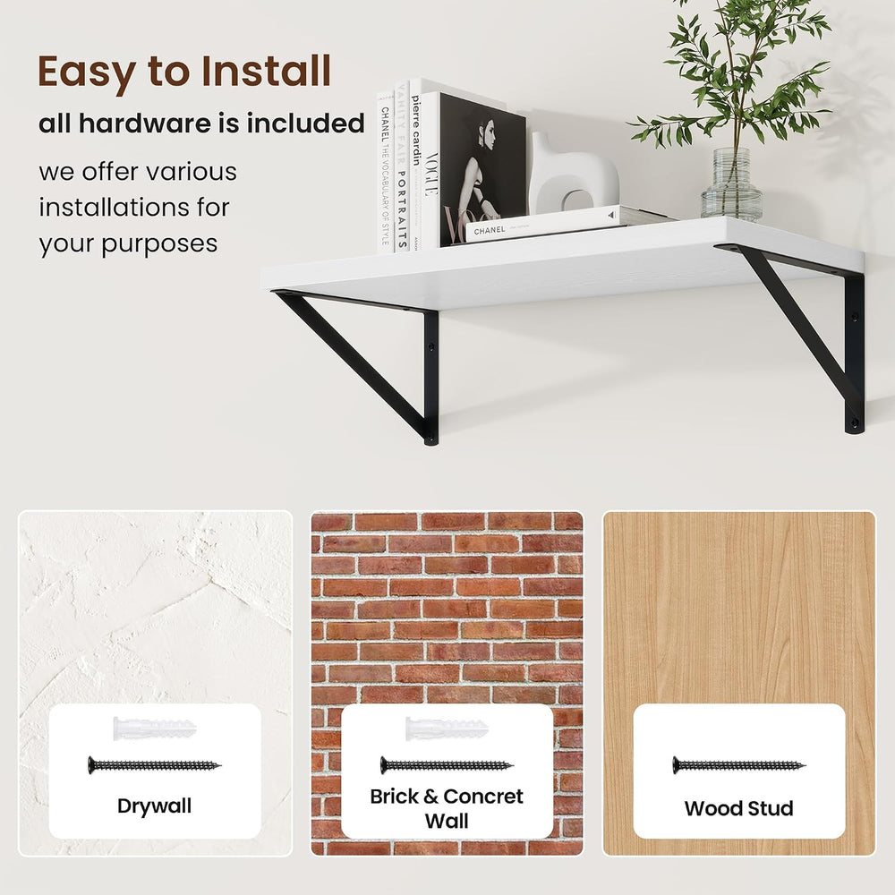 Axeman 20 Inch Floating Shelves, 10 Inch Deep White Wall Shelves Set of 2
