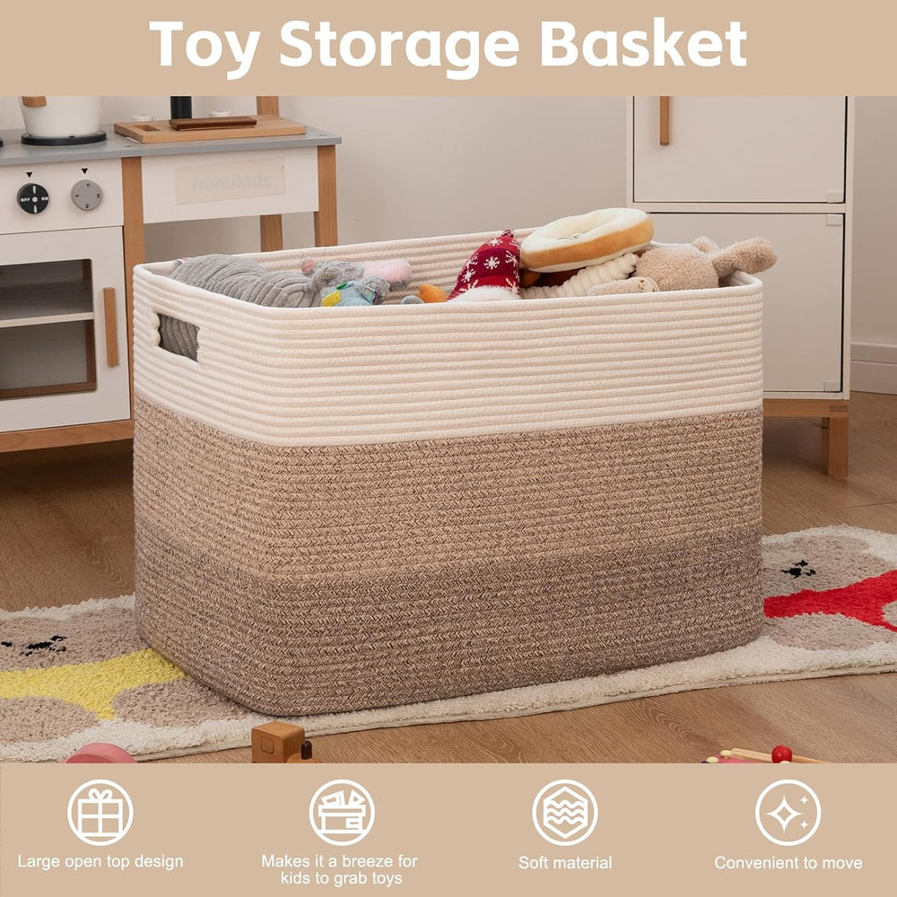 OIAHOMY 118L Extra Large Blanket Basket Cotton Rope Storage Basket Brown