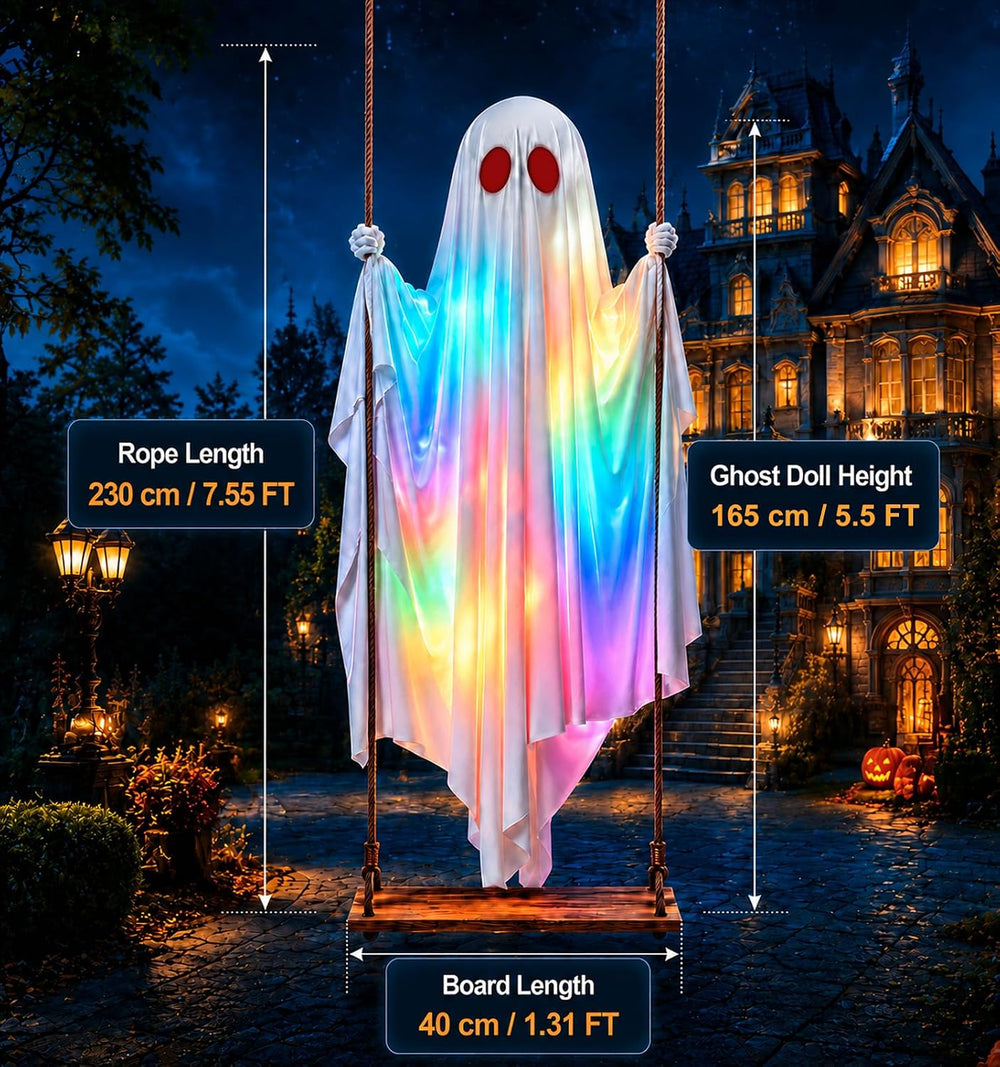 Halloween Decorations Outdoor - 5.5FT Large Hanging Swing Ghost
