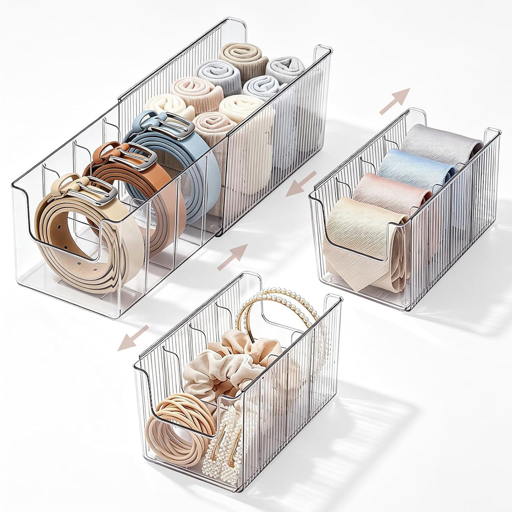 3 Pack Adjustable Drawer Organizers, Expandable Multi-Purpose Storage Bins